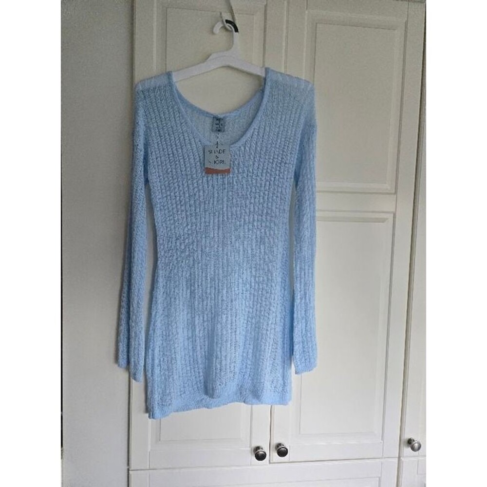 Shade & Shore Swim Cover Up Sweater Top Blue Crochet Knit Beach Resort Medium